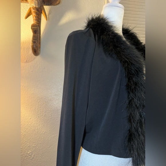 Calvin Klein Feathered Trimmed Cardigan Size Medium Sexy Black Going Out Top - Picture 4 of 11